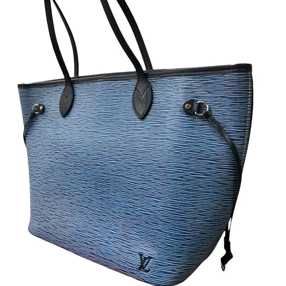Louis Vuitton Blue Denim Epi Leather M51053 LV Neverfull MM Tote Bag Zip Pouch